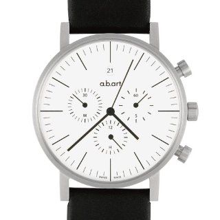 a.b.art Men's Quartz Watch with White Dial Chronograph Display and Black Leather Strap OC101 Watches