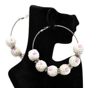 Basketball Wives Paparazzi Balls Earrings Ce728wh White 83mm Hoop Earrings Jewelry