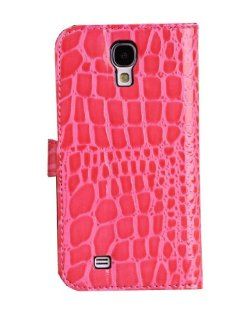 HJX Hot Pink S4 I9500 Wallet Style Magnetic Flip Textured Crocodile Faux Leather Case with Credit Card / ID Slots for Samsung Galaxy S4 I9500 Cell Phones & Accessories