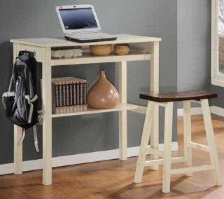 Study Desk and Stool (White / Dark Brown) (35.8"H x 35.4"W x 18.7"D)   Home Office Desks