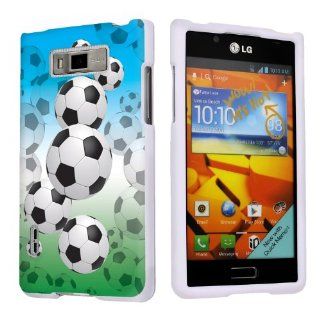LG Venice LG730 Boost Mobile White Protective Case   Soccer Balls By SkinGuardz Cell Phones & Accessories