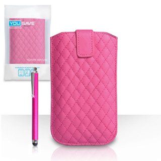 Yousave Sony Xperia Z1 Compact Case Hot Pink Diamond PU Leather Auto Return Pouch Cover With Stylus Pen Cell Phones & Accessories