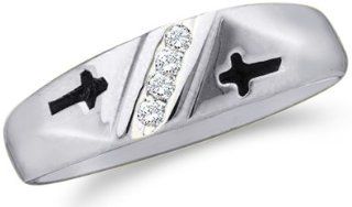 10k White or Yellow Gold Cross Four 4 Stone Channel Set Round Cut Mens Diamond Wedding Ring Band 6mm (.05 cttw) Jewelry