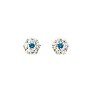 14K Yellow Gold December CZ Birthstone Flower Stud Earrings for Baby and Children (Deep Blue) Earrings For Women Jewelry