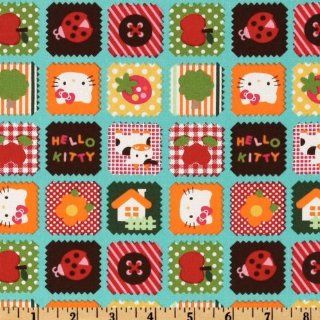 44'' Wide Hello Kitty Country Quilting Stamps Aqua Fabric By The Yard