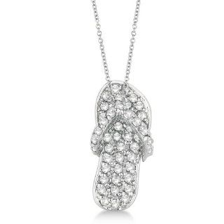 Flip Flop Shaped Diamond Pendant Necklace 14k White Gold Hawaiian Slipper With chain (1/2ct) Allurez Jewelry