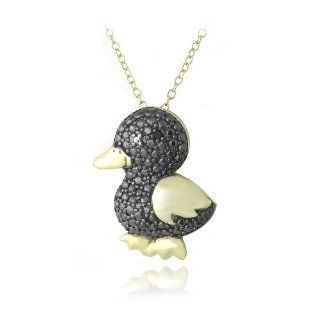 Gold Tone over Sterling Silver Black Diamond Accent Duck Necklace Pendant Necklaces Jewelry