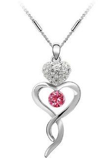 JBG Fashionable Grace Element Dangle Pendant Crystal Necklace Newest Ladylike Jewelry Sterling Rose Red Silver Necklace Superb Gift for Daughter, Little Girls Jewelry