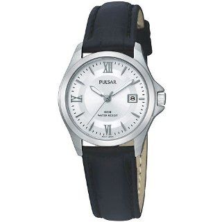 Pulsar Silver Dial Black Leather Ladies Watch PXT763 Pulsar Watches