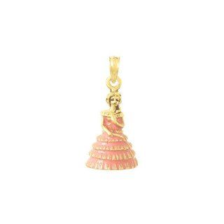 3d Gold Charm Charleston Southern Belle With Pink Dress Million Charms Jewelry