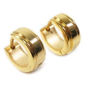 Pair Stainless Steel Small Carved Edge Gold Color Hoop Earrings 4mm Jewelry