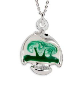 .925 Sterling Silver Green White Enamel Fish Pendant Jewelry