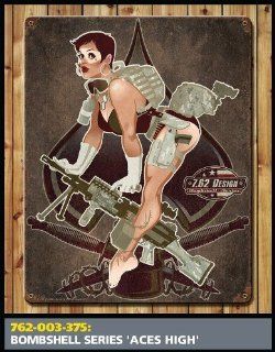 Aces High Pin Up Girl Metal Sign   Decorative Plaques