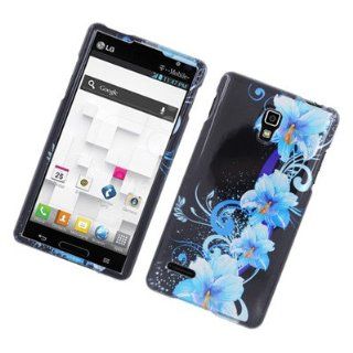 For LG Optimus L9 T Mobile P769 Hard GLOSSY 2D Case Blue Flowers 