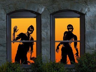 WOWindow Posters Ghoulies Silhouettes Halloween Window Decoration, Includes Two 3 by 5 FeetPosters, Orange/Black   Childrens Party Decorations