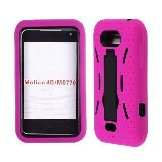 For Lg Motion 4g Ms 770 Hot Pink Skin Black Snap Stand + Hybrid Rubber Hard Snap On Case Accessories Cell Phones & Accessories