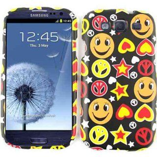 Cell Armor I747 SNAP TE413 Snap On Case for Samsung Galaxy SIII   Retail Packaging   Smileys, Stars, Peace Signs and Hearts on Black Cell Phones & Accessories
