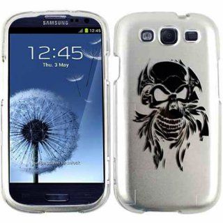Cell Armor I747 SNAP TP1290 S Snap On Case for Samsung Galaxy SIII   Retail Packaging   Transparent Design, Black Skull Tattoo on Silver Cell Phones & Accessories