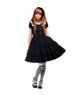 Black Cotton Lace Short Sleeves Classic Lolita Dress Adult Sized Costumes Clothing