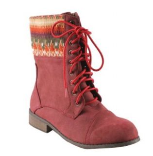 MACHI JIMMY 2 Women's combat style mid calf boots on traction outsole with micro suede upper and knitting collar Shoes