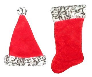 Snow Leopard Animal Print Christmas Stocking & Santa Hat   Childrens Wall Decor