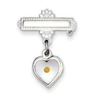 Sterling Silver Polished Heart with Epoxy Mustard Seed Acrylic Pin Jewelry