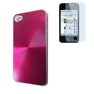 Hot Pink Metal Aluminum Back Cover Finger Ripple Hard Case+Screen Protector for iPhone 4G  Other Products  