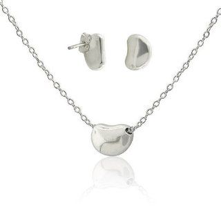 Bean Sterling Silver Earrings Pendant Set TrendToGo Jewelry