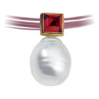 CleverEve's 14K Yellow Gold 05.00 mm 11.00 mm Fine Circle South Sea Cultured Pearl & Genuine Rhodolite Garnet Pendant CleverEve Jewelry