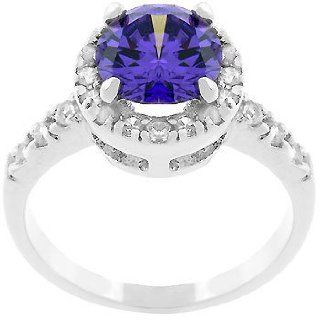 Tanzanite Dark Blue Sapphire September Birth Stone CZ Crown Ring White Gold Rhodium Plated with Pave Round Cut Clear Crystal Colored April Birth Stone Faux Diamond CZ Cubic Zirconia Stones Flanking a Large Tanzanite Round Cut Centerpiece Fashion Ring in Si