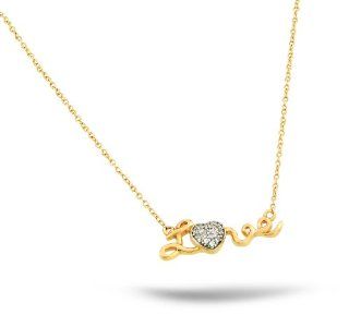 Sterling Silver Gold Plated Love With Pave Heart Cz Necklace 16 Inch Plus 2 Inch Chain Jewelry