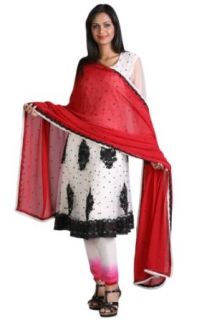 White and Red Net Embroidered Anarkali Churidar Kameez Clothing