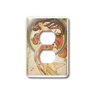 3dRose lsp_45053_6 Dreamy Peach N White Mucha Lady Painting 2 Plug Outlet Cover   Outlet Plates  