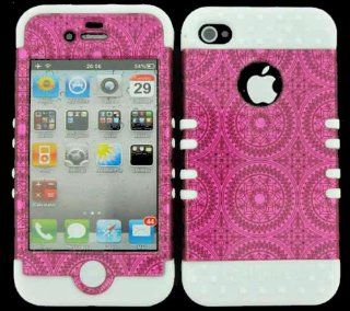 Case Cover Soft For Apple iPhone 4G 4S Hard White Skin+Transparent Hot Pink Snap Cell Phones & Accessories