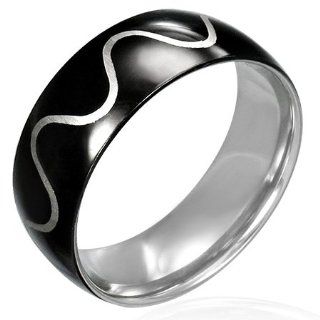 Glossy Black Coated Stainless Steel Tribal Wave Half round 8MM Wedding Band Ring (Size 7.5 14) Jewelry