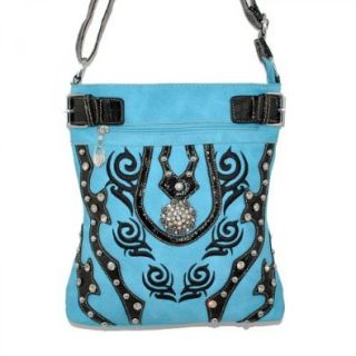 Turquoise Cross Body Messenger Bag Rhinestone Concho Western Embroidered Cross Body Handbags Shoes