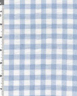 Cotton Seersucker 3/8" Gingham Fabric By the Yard, Blue Cloud 783
