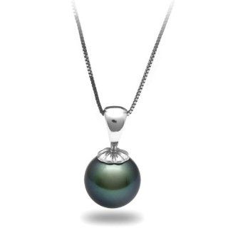 AAA Quality, 8.0 9.0 mm, Classic Collection Tahitian Pearl Pendant, 16 inch, 14k White Gold Chain Pendant Necklaces Jewelry