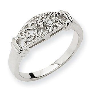 14k White Gold A Diamond Scroll Ring Diamond quality A (I2 clarity, I J color) Jewelry