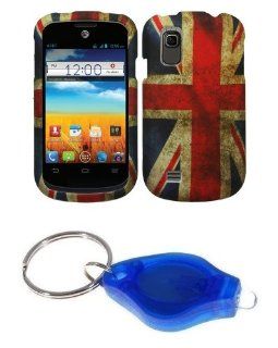 UK British Vintage Flag Design Shield Case + Atom LED Keychain Light for ZTE Prelude (AIO Wireless) Cell Phones & Accessories