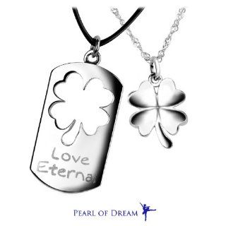 Match of Life White Gold Plated 925 Sterling Silver Eternal Love Four Leaf Clover Pendant Necklaces Pair Jewelry