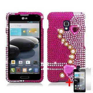 LG OPTIMUS F6 D500 PINK PEARL HEART DIAMOND BLING COVER HARD CASE + FREE SCREEN PROTECTOR from [ACCESSORY ARENA] Cell Phones & Accessories