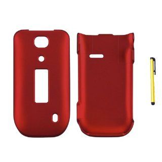 Hard Plastic Snap on Cover Fits Alcatel 768 Titanium Solid Red Rubberized + A Gold Color Stylus/Pen MetroPCS Cell Phones & Accessories