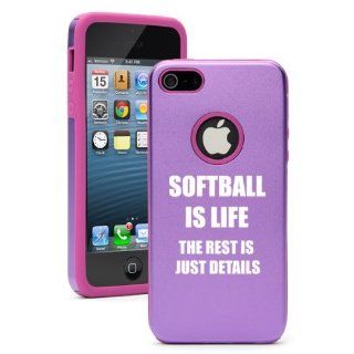 Apple iPhone 5 5S Purple 5D2013 Aluminum & Silicone Case Cover Softball Is Life Cell Phones & Accessories