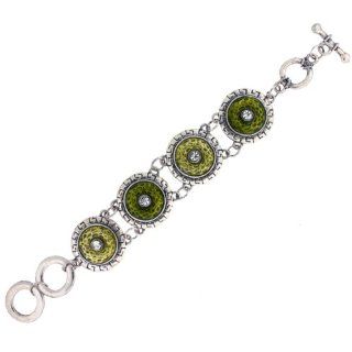Rustic Textured Heirloom Seaside Enamel Bracelet with Toggle Bar in Lemon Lime Green Jewelry