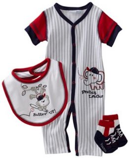 Vitamins Baby Baby Boys Batter Up 3 Piece Coverall Set, White, 3 Months Clothing