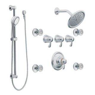 Moen 775 Chrome ExactTemp Quad Handle Vertical Spa Trim with Rain Shower Head, 4 Body Sprays and Personal Hand Shower from the ExactTemp Collection 775   Fixed Showerheads  