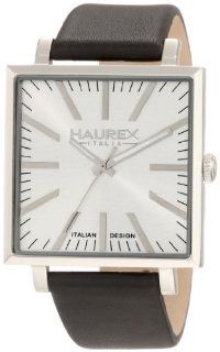 Haurex Italy Men's 6A375USS Leaf Gent Square Black Leather Watch at  Men's Watch store.