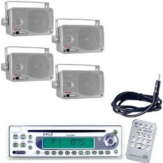 Pyle Marine Radio Receiver, Speaker and Cable Package   PLCD9MR AM/FM MPX In Dash Marine CD Player w/Full Face Detachable Panel   2x PLMR24S 2 Pairs of 3.5'' 200 Watt 3 Way Water Proof Mini Box Speaker System (Silver Color)   PLMRNT1 22" Weath