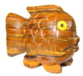 Tigers Eye Fish 01 Shiny Brown Crystal Abundance Feng Shui Statue Stone 2"  